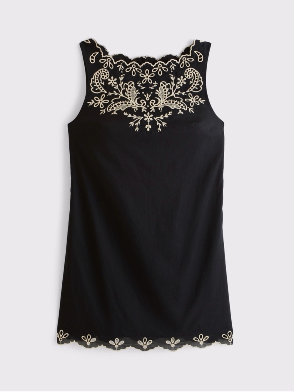 Abercrombie & Fitch Black Mini Dress Beige Embroidery Small NWT